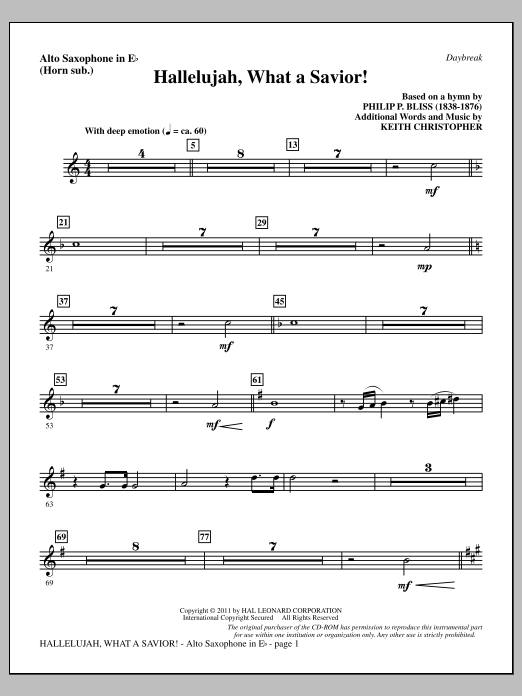 Keith Christopher Hallelujah, What A Savior! - Alto Sax (sub. Horn) Sheet Music Notes & Chords for Choir Instrumental Pak - Download or Print PDF