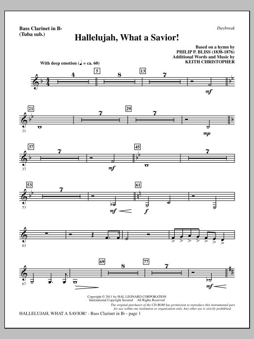Keith Christopher Hallelujah, What A Savior! - Bass Clarinet (sub. Tuba) Sheet Music Notes & Chords for Choir Instrumental Pak - Download or Print PDF