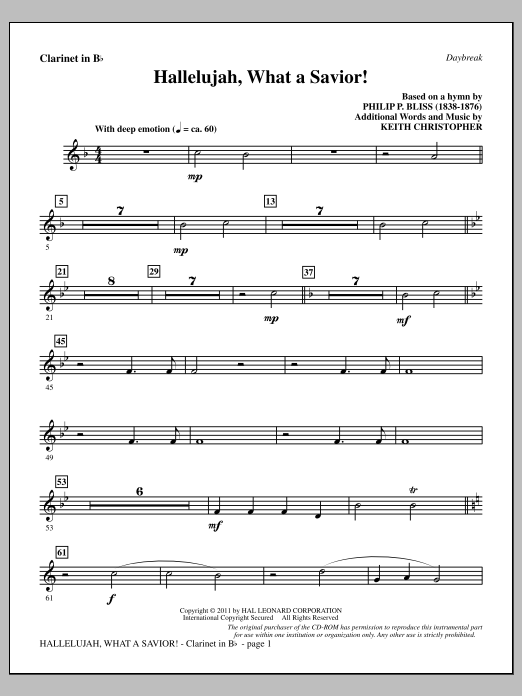 Keith Christopher Hallelujah, What A Savior! - Bb Clarinet Sheet Music Notes & Chords for Choir Instrumental Pak - Download or Print PDF