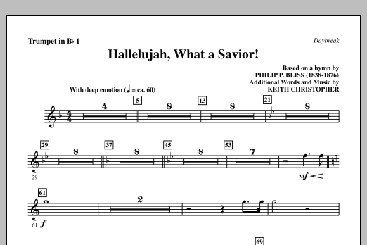 Keith Christopher Hallelujah, What A Savior! - Bb Trumpet 1 Sheet Music Notes & Chords for Choir Instrumental Pak - Download or Print PDF