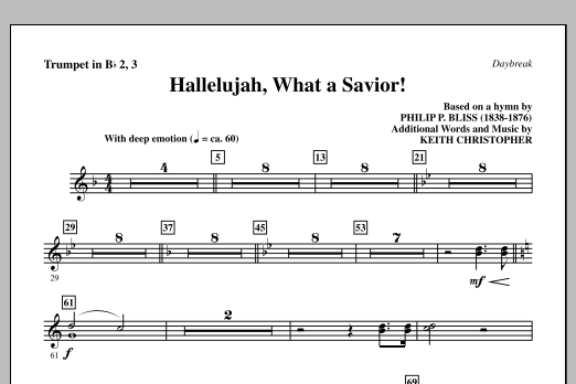 Keith Christopher Hallelujah, What A Savior! - Bb Trumpet 2,3 Sheet Music Notes & Chords for Choir Instrumental Pak - Download or Print PDF