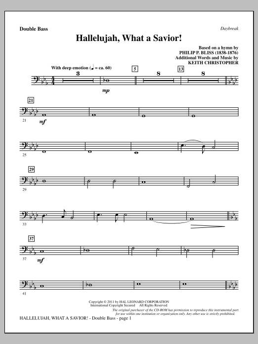 Keith Christopher Hallelujah, What A Savior! - Double Bass Sheet Music Notes & Chords for Choir Instrumental Pak - Download or Print PDF