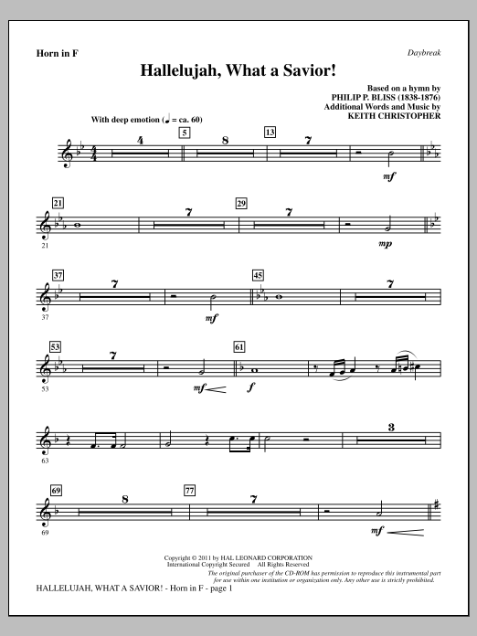 Keith Christopher Hallelujah, What A Savior! - F Horn Sheet Music Notes & Chords for Choir Instrumental Pak - Download or Print PDF