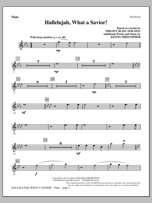 Keith Christopher Hallelujah, What A Savior! - Flute Sheet Music Notes & Chords for Choir Instrumental Pak - Download or Print PDF
