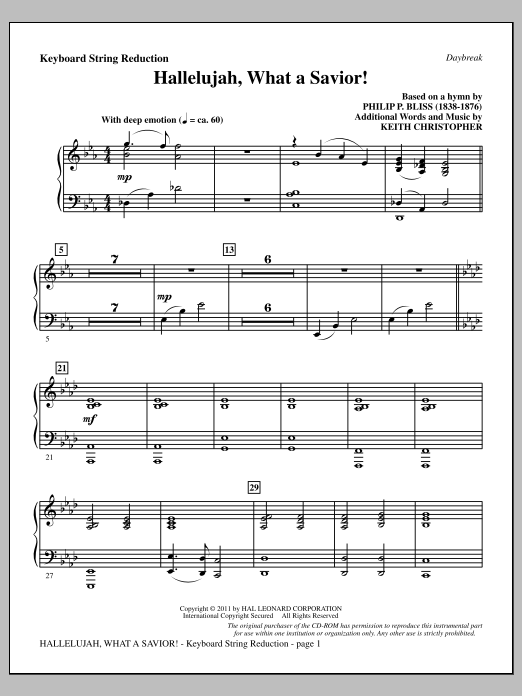 Keith Christopher Hallelujah, What A Savior! - Keyboard String Reduction Sheet Music Notes & Chords for Choir Instrumental Pak - Download or Print PDF