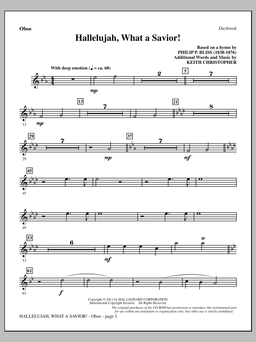 Keith Christopher Hallelujah, What A Savior! - Oboe Sheet Music Notes & Chords for Choir Instrumental Pak - Download or Print PDF