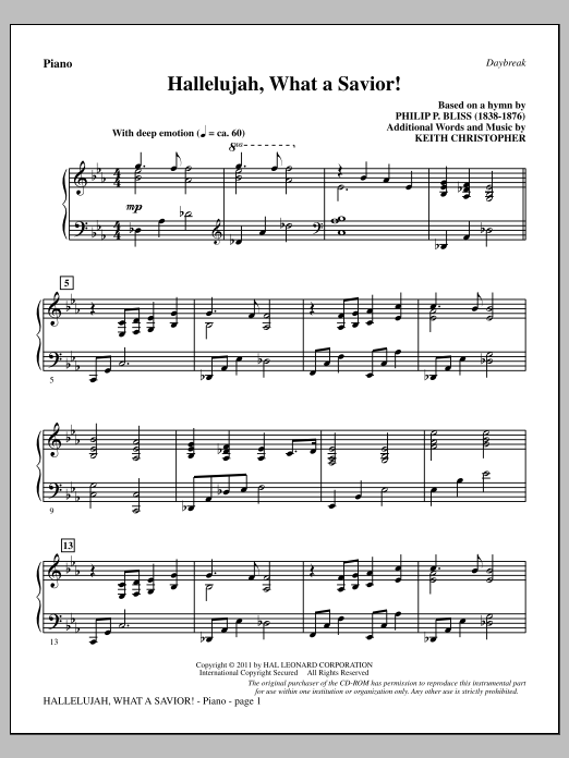 Keith Christopher Hallelujah, What A Savior! - Piano Sheet Music Notes & Chords for Choir Instrumental Pak - Download or Print PDF
