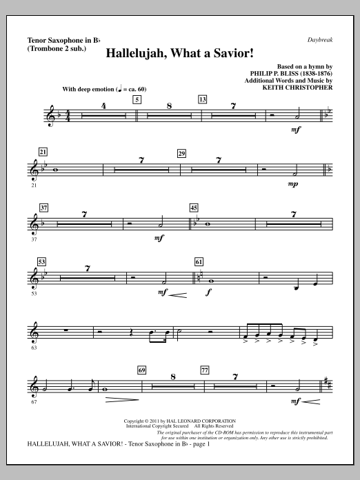 Keith Christopher Hallelujah, What A Savior! - Tenor Sax (sub. Tbn 2) Sheet Music Notes & Chords for Choir Instrumental Pak - Download or Print PDF