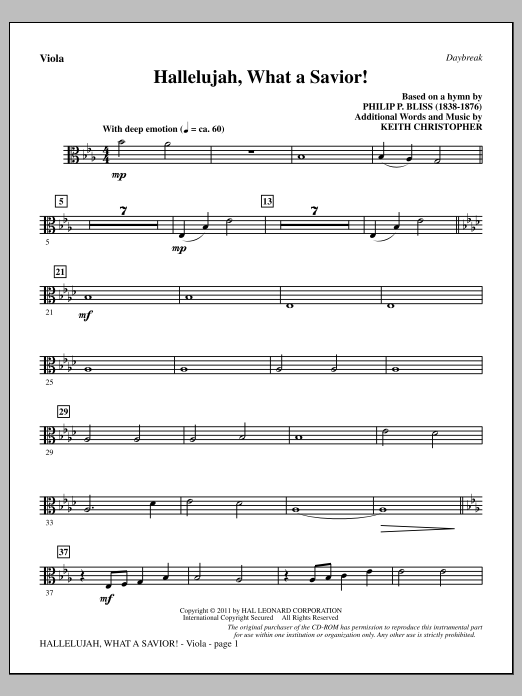 Keith Christopher Hallelujah, What A Savior! - Viola Sheet Music Notes & Chords for Choir Instrumental Pak - Download or Print PDF