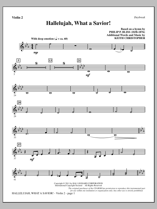 Keith Christopher Hallelujah, What A Savior! - Violin 2 Sheet Music Notes & Chords for Choir Instrumental Pak - Download or Print PDF