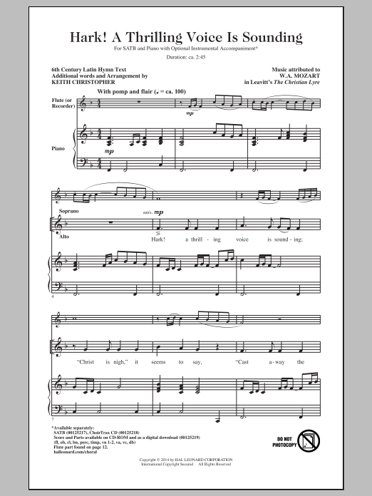 Keith Christopher Hark! A Thrilling Voice Is Sounding Sheet Music Notes & Chords for SATB - Download or Print PDF