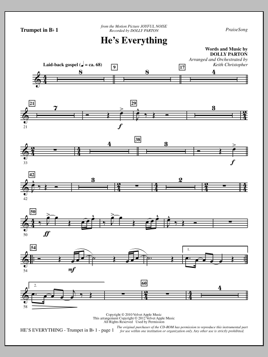 Keith Christopher He's Everything - Bb Trumpet 1 Sheet Music Notes & Chords for Choir Instrumental Pak - Download or Print PDF