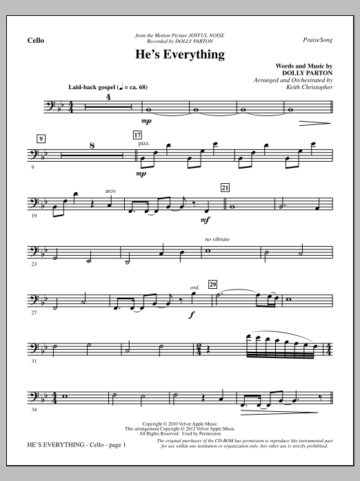 Keith Christopher He's Everything - Cello Sheet Music Notes & Chords for Choir Instrumental Pak - Download or Print PDF