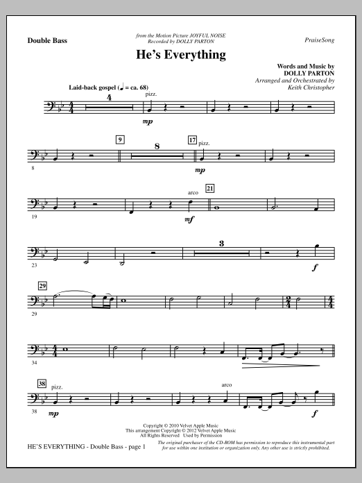 Keith Christopher He's Everything - Double Bass Sheet Music Notes & Chords for Choir Instrumental Pak - Download or Print PDF