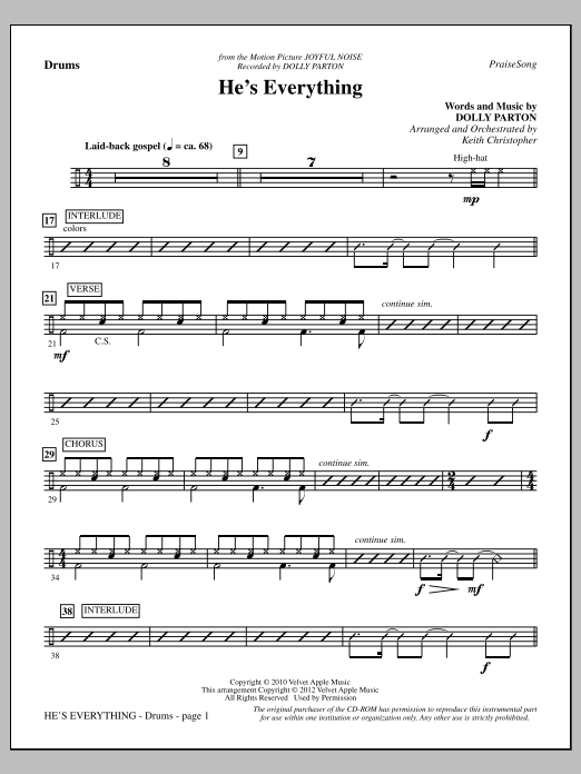 Keith Christopher He's Everything - Drums Sheet Music Notes & Chords for Choir Instrumental Pak - Download or Print PDF