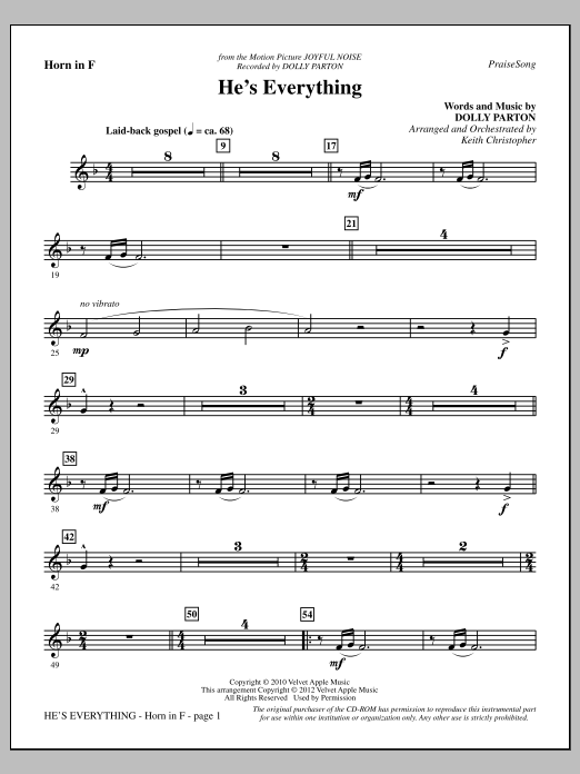 Keith Christopher He's Everything - F Horn Sheet Music Notes & Chords for Choir Instrumental Pak - Download or Print PDF