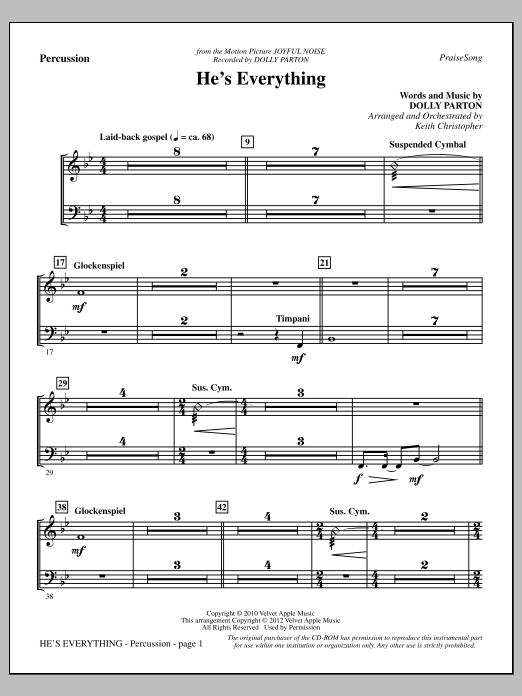 Keith Christopher He's Everything - Percussion Sheet Music Notes & Chords for Choir Instrumental Pak - Download or Print PDF