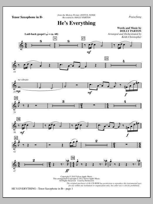 Keith Christopher He's Everything - Tenor Sax Sheet Music Notes & Chords for Choir Instrumental Pak - Download or Print PDF