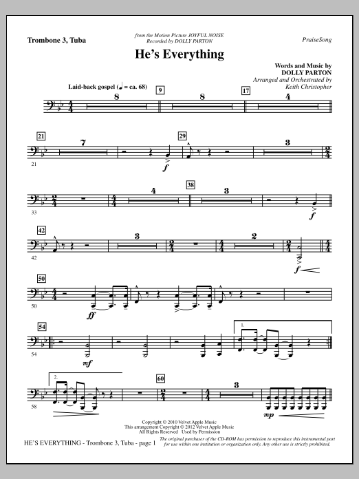 Keith Christopher He's Everything - Trombone 3/Tuba Sheet Music Notes & Chords for Choir Instrumental Pak - Download or Print PDF