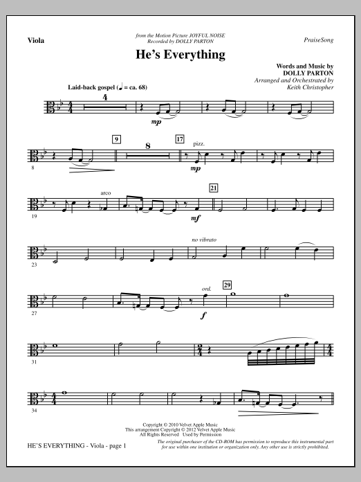 Keith Christopher He's Everything - Viola Sheet Music Notes & Chords for Choir Instrumental Pak - Download or Print PDF