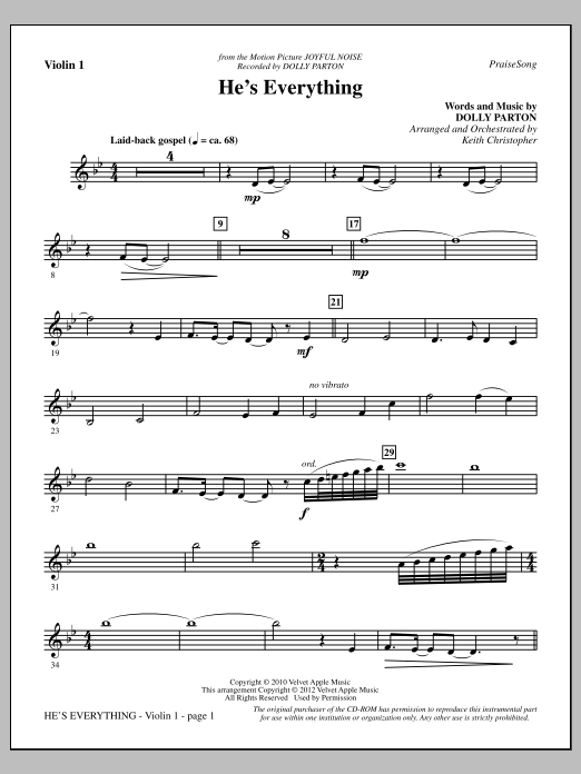 Keith Christopher He's Everything - Violin 1 Sheet Music Notes & Chords for Choir Instrumental Pak - Download or Print PDF