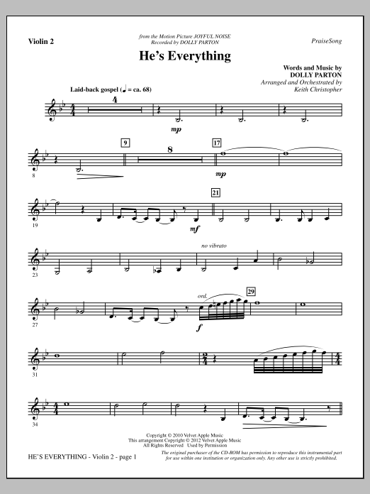 Keith Christopher He's Everything - Violin 2 Sheet Music Notes & Chords for Choir Instrumental Pak - Download or Print PDF