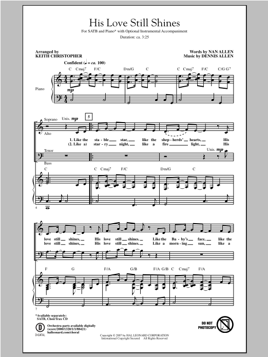 Dennis Allen His Love Still Shines (arr. Keith Christopher) Sheet Music Notes & Chords for SATB - Download or Print PDF