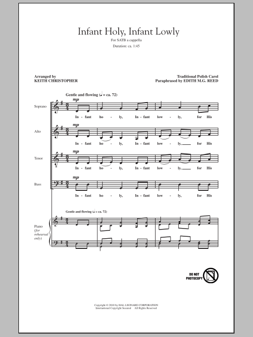 Keith Christopher Infant Holy, Infant Lowly Sheet Music Notes & Chords for SATB - Download or Print PDF
