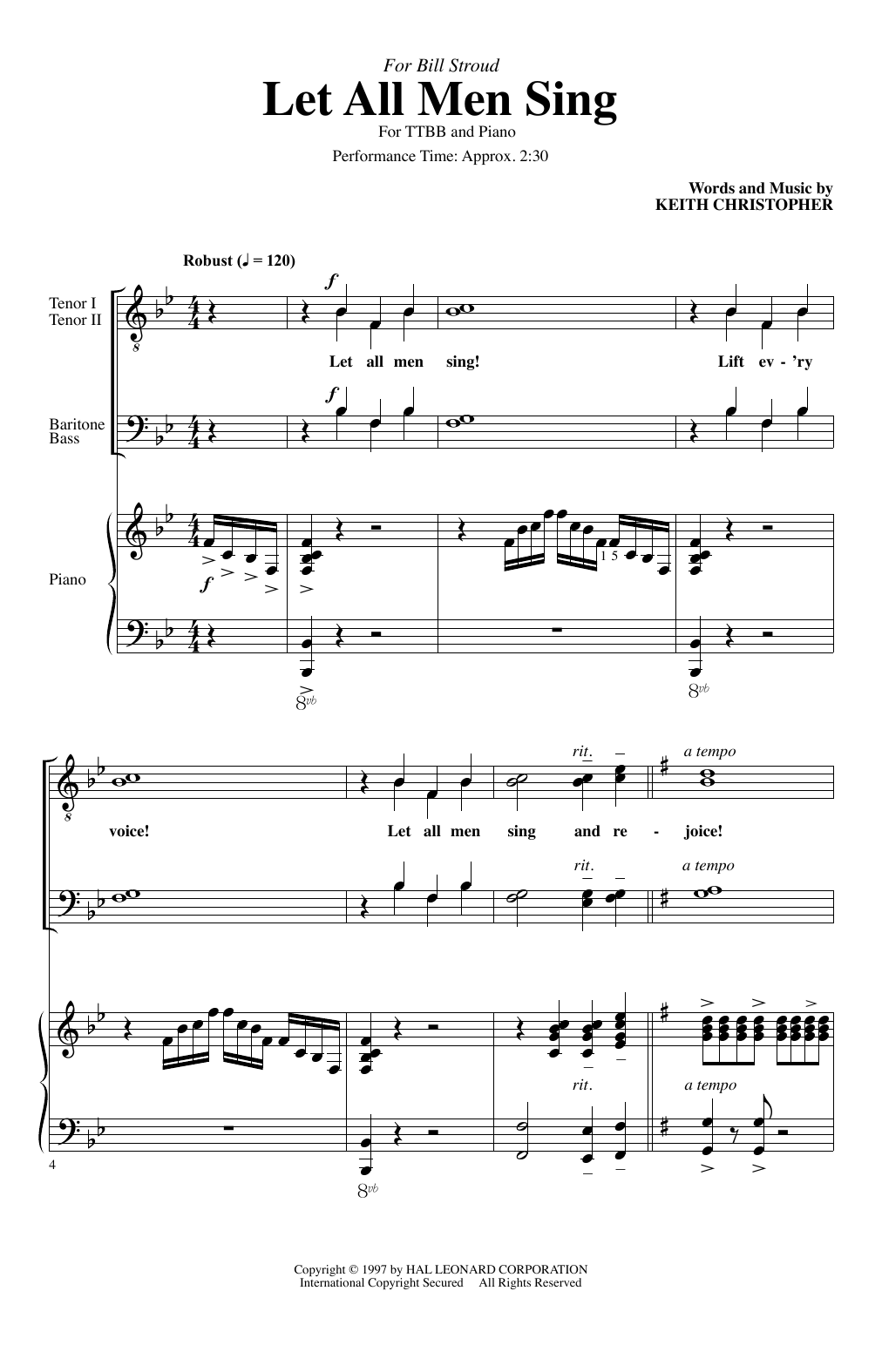 Keith Christopher Let All Men Sing Sheet Music Notes & Chords for TTBB Choir - Download or Print PDF