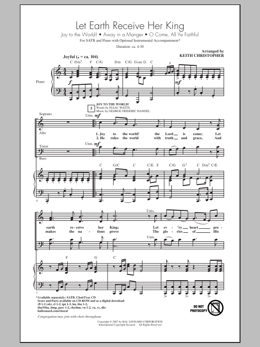 Keith Christopher Let Earth Receive Her King Sheet Music Notes & Chords for SATB - Download or Print PDF