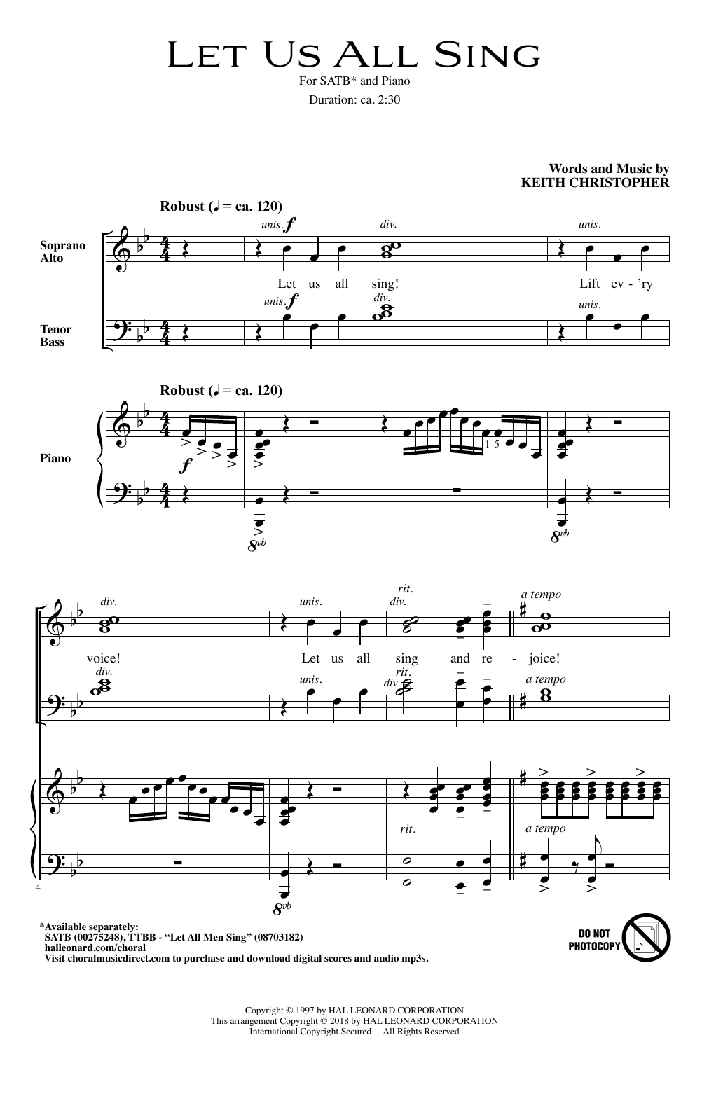 Keith Christopher Let Us All Sing Sheet Music Notes & Chords for SATB Choir - Download or Print PDF