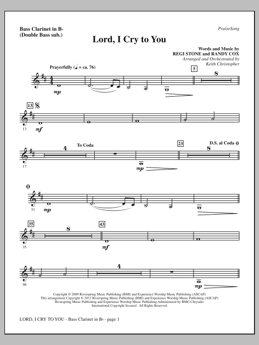 Keith Christopher Lord, I Cry To You - Bass Clarinet (sub. dbl bass) Sheet Music Notes & Chords for Choir Instrumental Pak - Download or Print PDF
