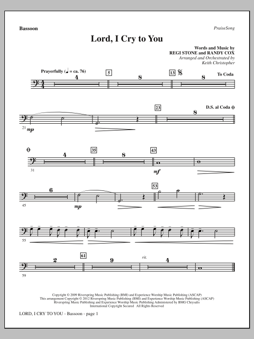 Keith Christopher Lord, I Cry To You - Bassoon Sheet Music Notes & Chords for Choir Instrumental Pak - Download or Print PDF