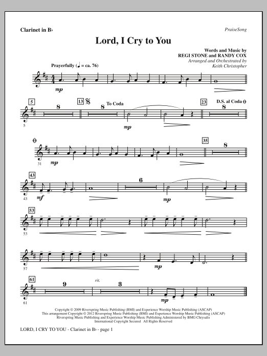 Keith Christopher Lord, I Cry To You - Bb Clarinet Sheet Music Notes & Chords for Choir Instrumental Pak - Download or Print PDF