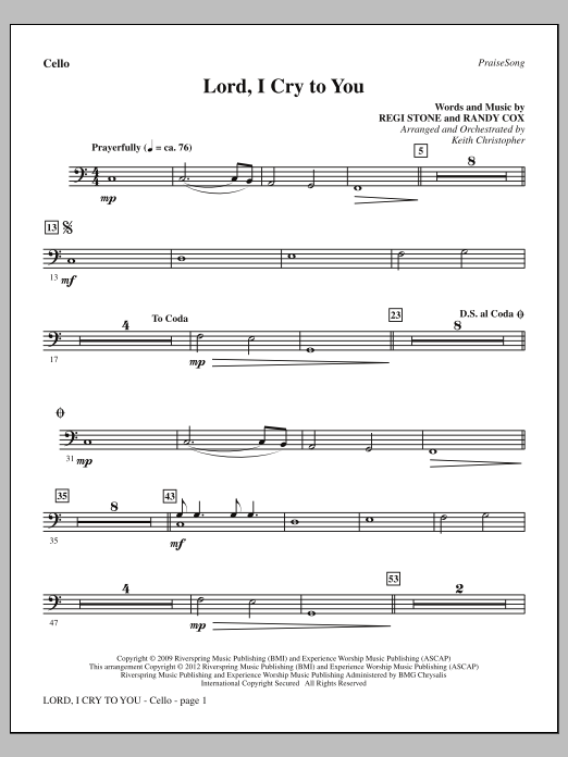 Keith Christopher Lord, I Cry To You - Cello Sheet Music Notes & Chords for Choir Instrumental Pak - Download or Print PDF