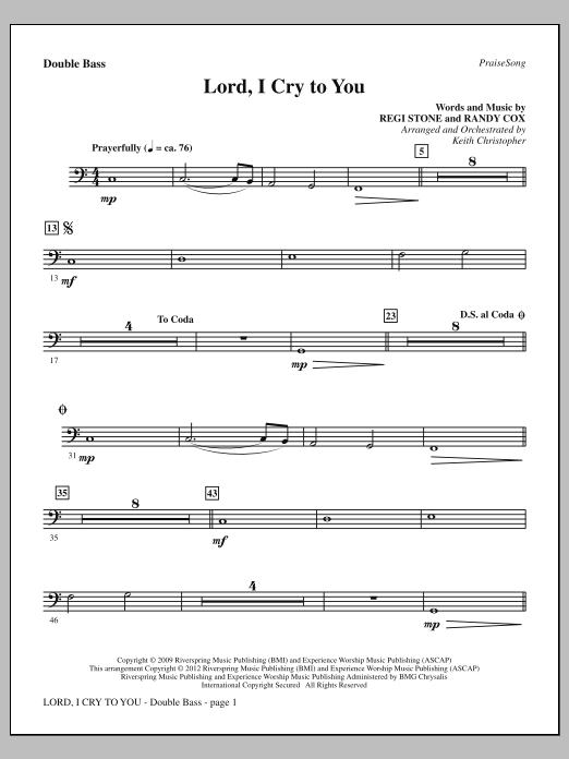 Keith Christopher Lord, I Cry To You - Double Bass Sheet Music Notes & Chords for Choir Instrumental Pak - Download or Print PDF
