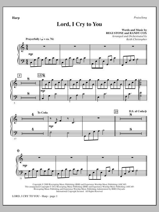 Keith Christopher Lord, I Cry To You - Harp Sheet Music Notes & Chords for Choir Instrumental Pak - Download or Print PDF