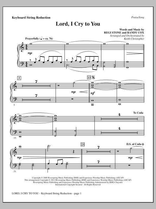 Keith Christopher Lord, I Cry To You - Keyboard String Reduction Sheet Music Notes & Chords for Choir Instrumental Pak - Download or Print PDF