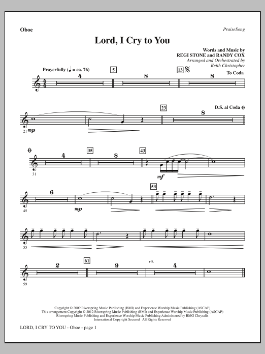 Keith Christopher Lord, I Cry To You - Oboe Sheet Music Notes & Chords for Choir Instrumental Pak - Download or Print PDF