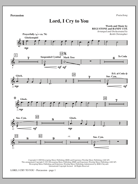 Keith Christopher Lord, I Cry To You - Percussion Sheet Music Notes & Chords for Choir Instrumental Pak - Download or Print PDF