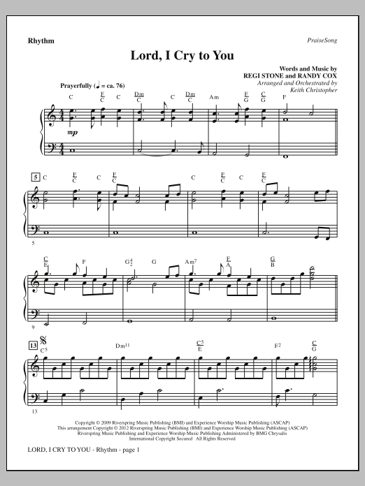Keith Christopher Lord, I Cry To You - Rhythm Sheet Music Notes & Chords for Choir Instrumental Pak - Download or Print PDF