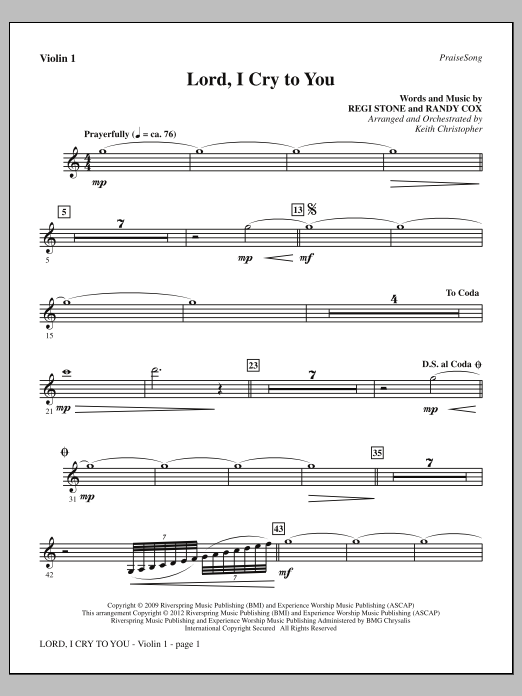 Keith Christopher Lord, I Cry To You - Violin 1 Sheet Music Notes & Chords for Choir Instrumental Pak - Download or Print PDF