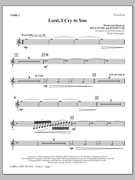 Keith Christopher Lord, I Cry To You - Violin 2 Sheet Music Notes & Chords for Choir Instrumental Pak - Download or Print PDF