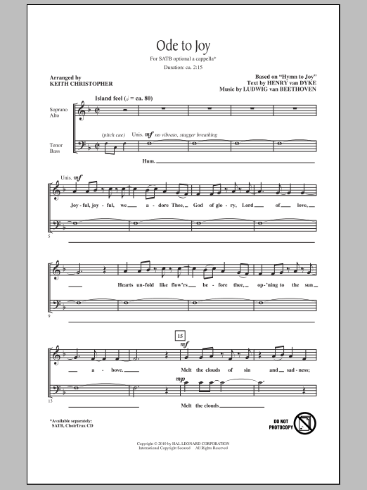 Keith Christopher Ode To Joy Sheet Music Notes & Chords for SATB - Download or Print PDF