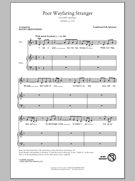 Traditional Spiritual Poor Wayfaring Stranger (arr. Keith Christopher) Sheet Music Notes & Chords for SAB - Download or Print PDF