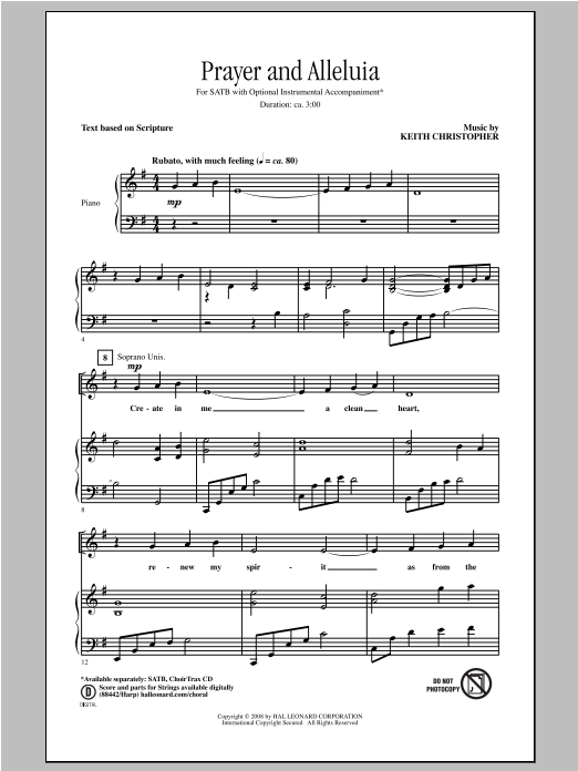 Keith Christopher Prayer And Alleluia Sheet Music Notes & Chords for SATB - Download or Print PDF
