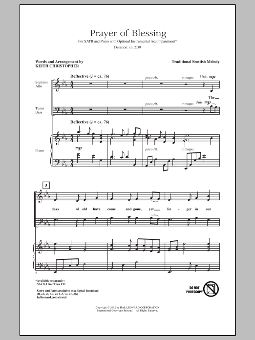 Traditional Prayer Of Blessing (arr. Keith Christopher) Sheet Music Notes & Chords for SATB - Download or Print PDF