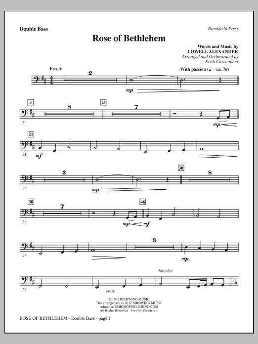 Keith Christopher Rose Of Bethlehem - Double Bass Sheet Music Notes & Chords for Choir Instrumental Pak - Download or Print PDF