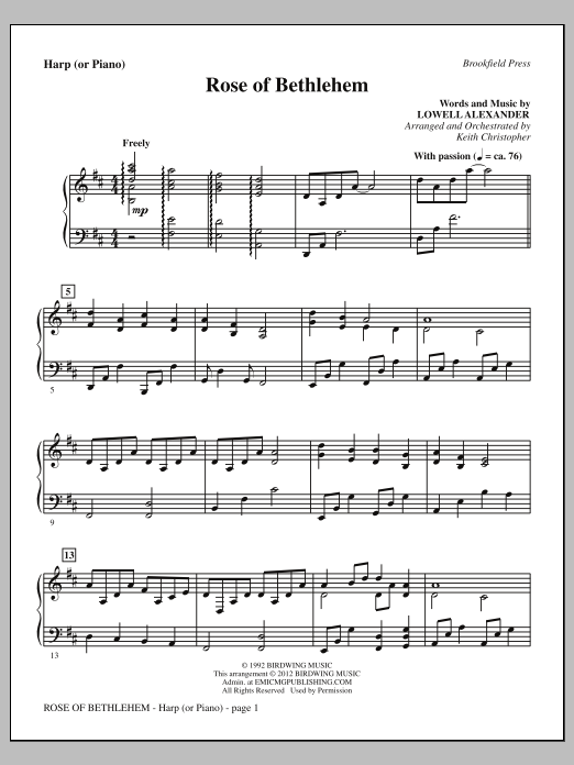 Keith Christopher Rose Of Bethlehem - Harp (or Piano) Sheet Music Notes & Chords for Choir Instrumental Pak - Download or Print PDF
