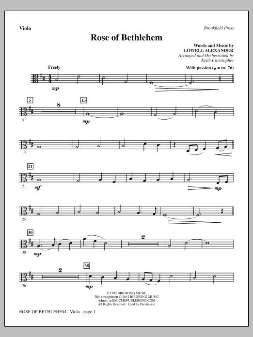 Keith Christopher Rose Of Bethlehem - Viola Sheet Music Notes & Chords for Choir Instrumental Pak - Download or Print PDF